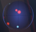 The radar, showing both teammates (white) and enemies (red)