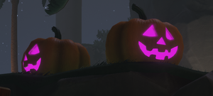 Two Jack-o-Lanterns glowing purple